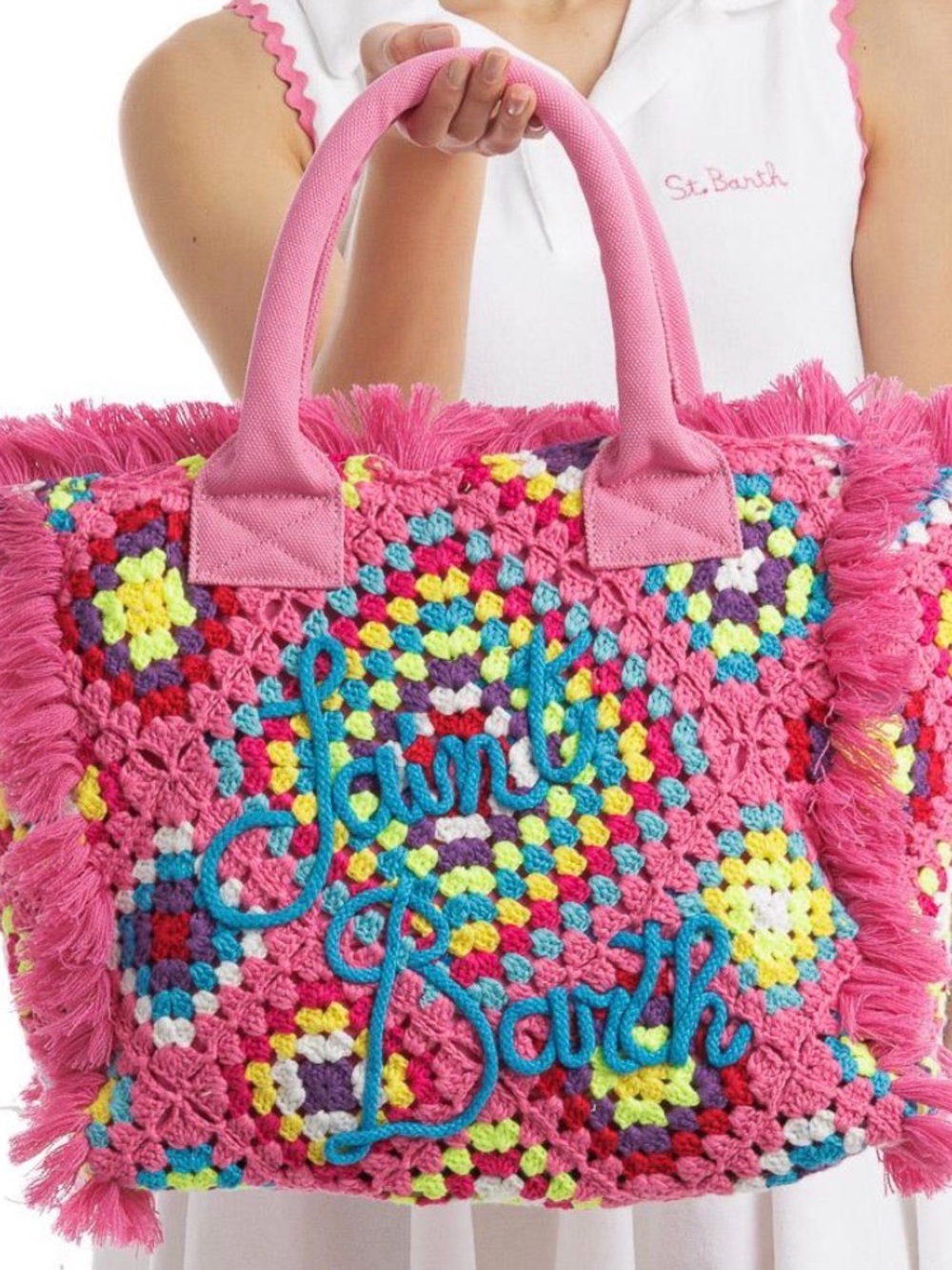 MC2 Saint Barth Pink Crocheted 'Join Beach' Tote with Multicolor Accents